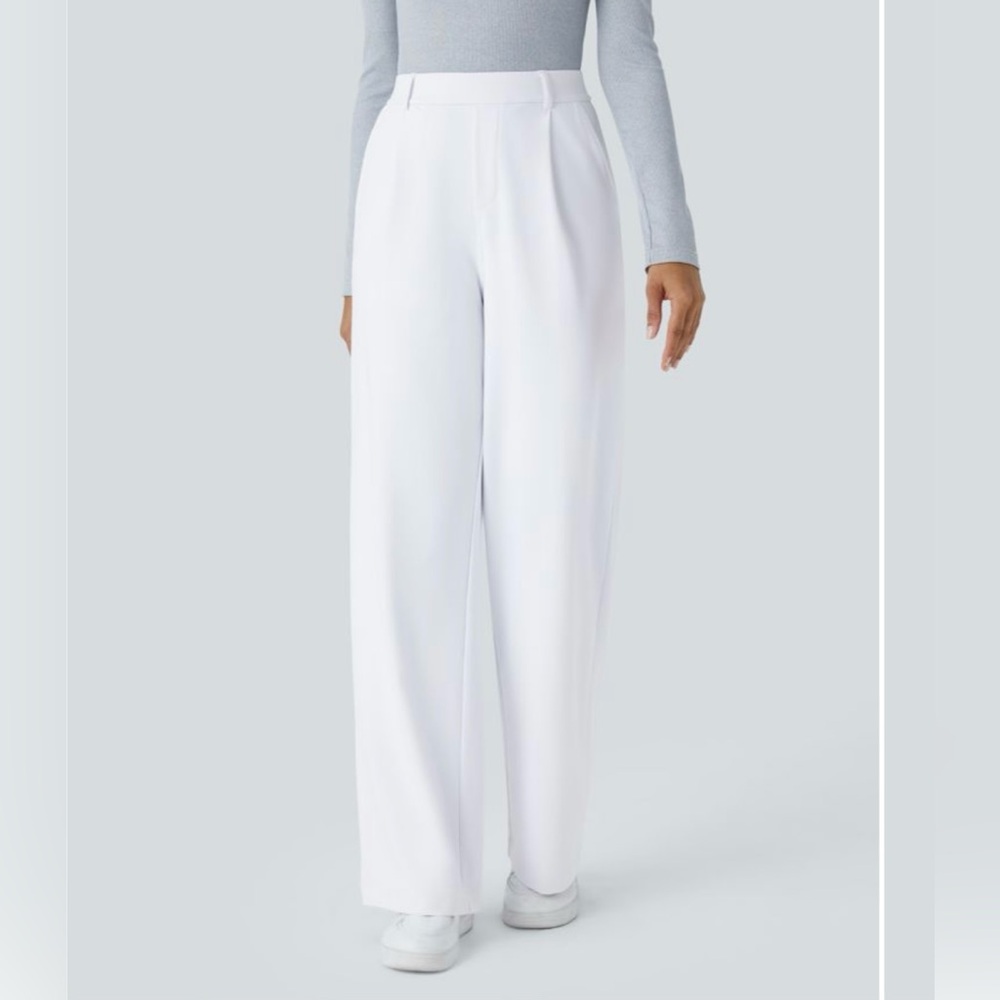 High Waisted White Straight-Leg Halara Work Pants